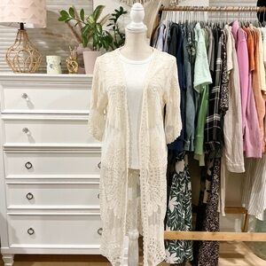 Rebellion Again | Cream Open Lace Cream Duster Cardigan size Large